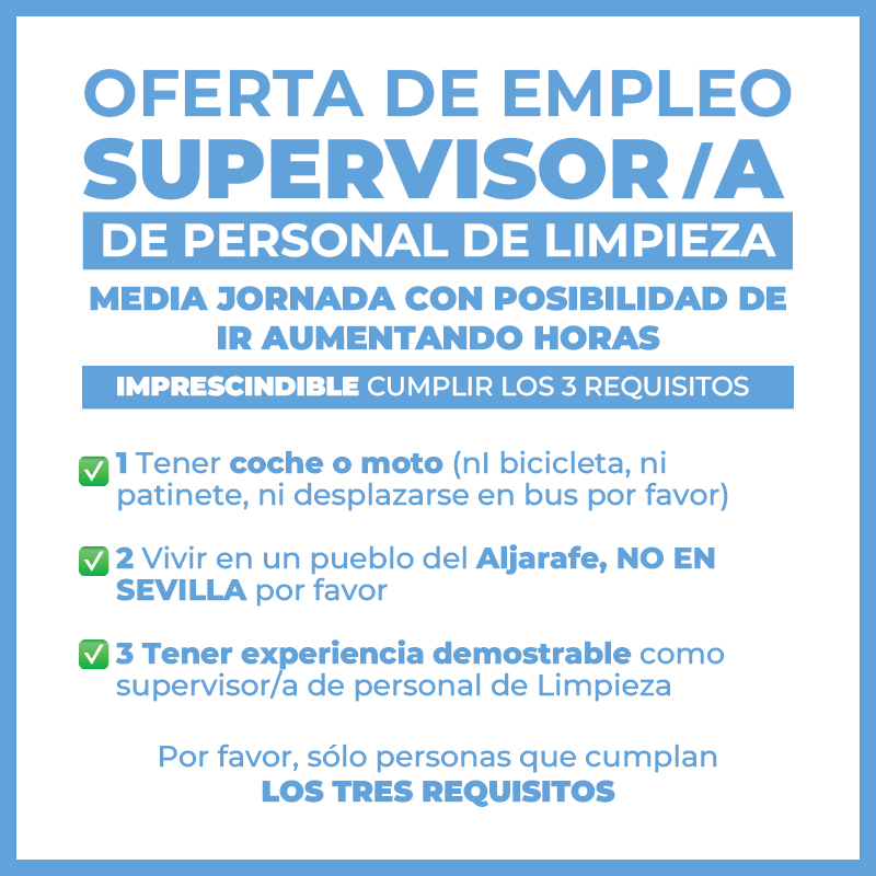 oFERTA EMPLEO sUPERVIOSRA PERSONAL DE lIMPIEZA